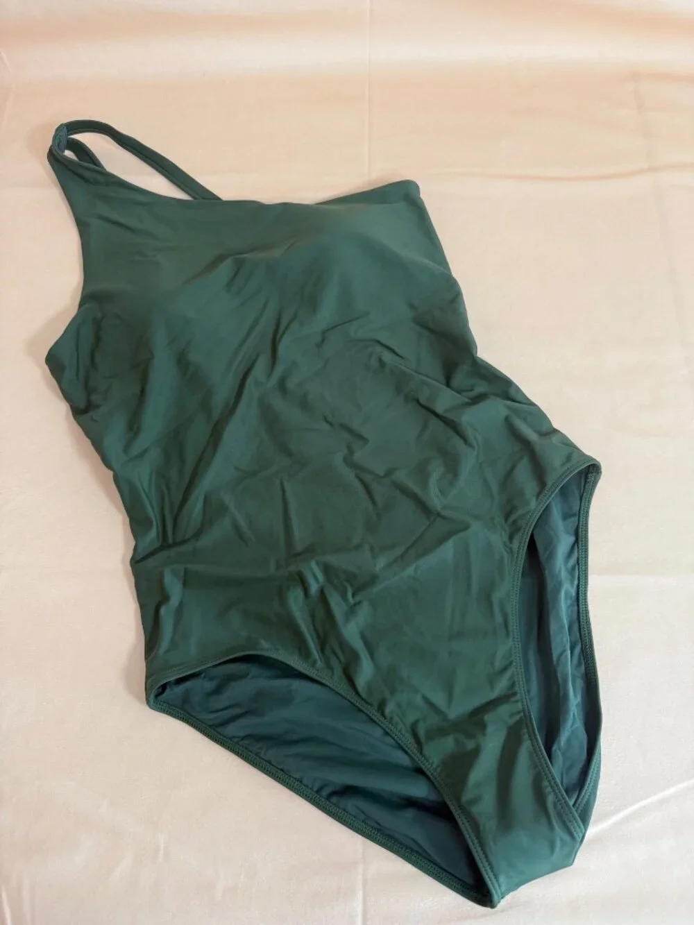 Quince Italian One Shoulder Swimsuit Palm Green High Compression Large